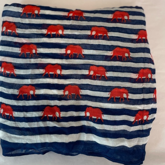Stella & Dot Palm Springs Scarf Navy White Stripes Red ELEPHANTS Boho Nautical - Picture 4 of 13